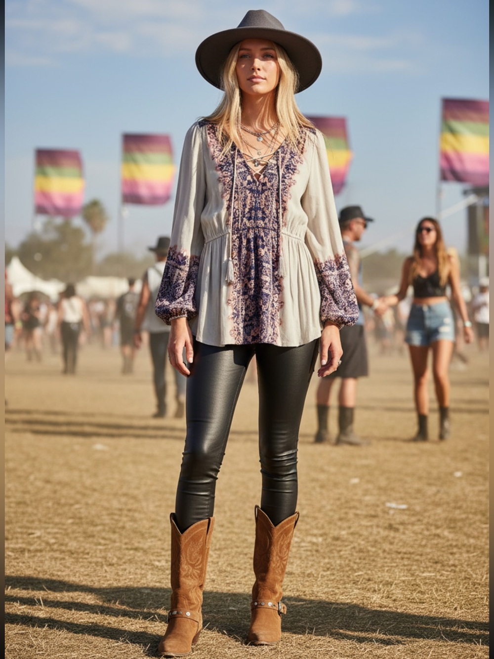 Free People Wildest Moments Light Gray Tunic with Purple Floral Accents $128 new